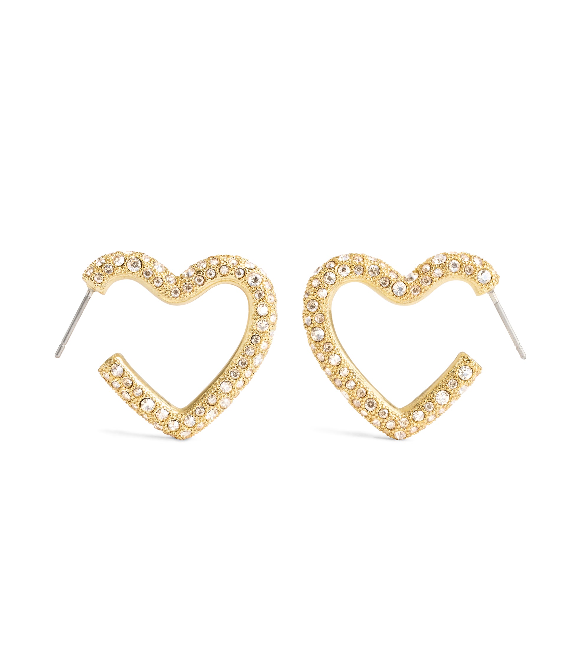 37491609GLD-Pavé Heart Hoop Earrings-Gold