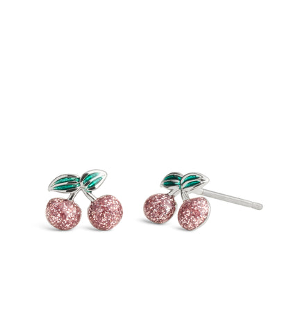 37491616RHO-Glitter Cherry Cluster Stud Earrings-Pink