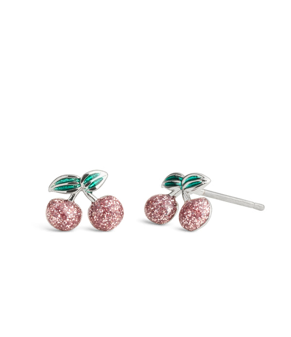 Glitter Cherry Cluster Stud Earrings
