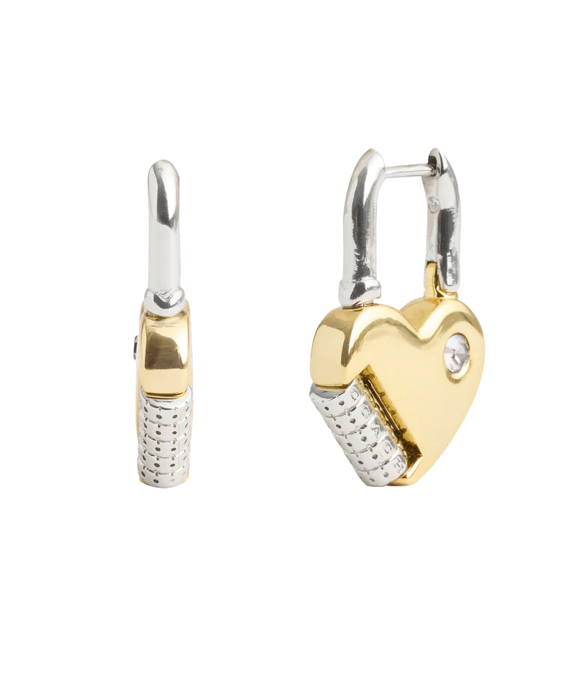 37491623TWO-Signature Heart Padlock Drop Earrings-Twotone