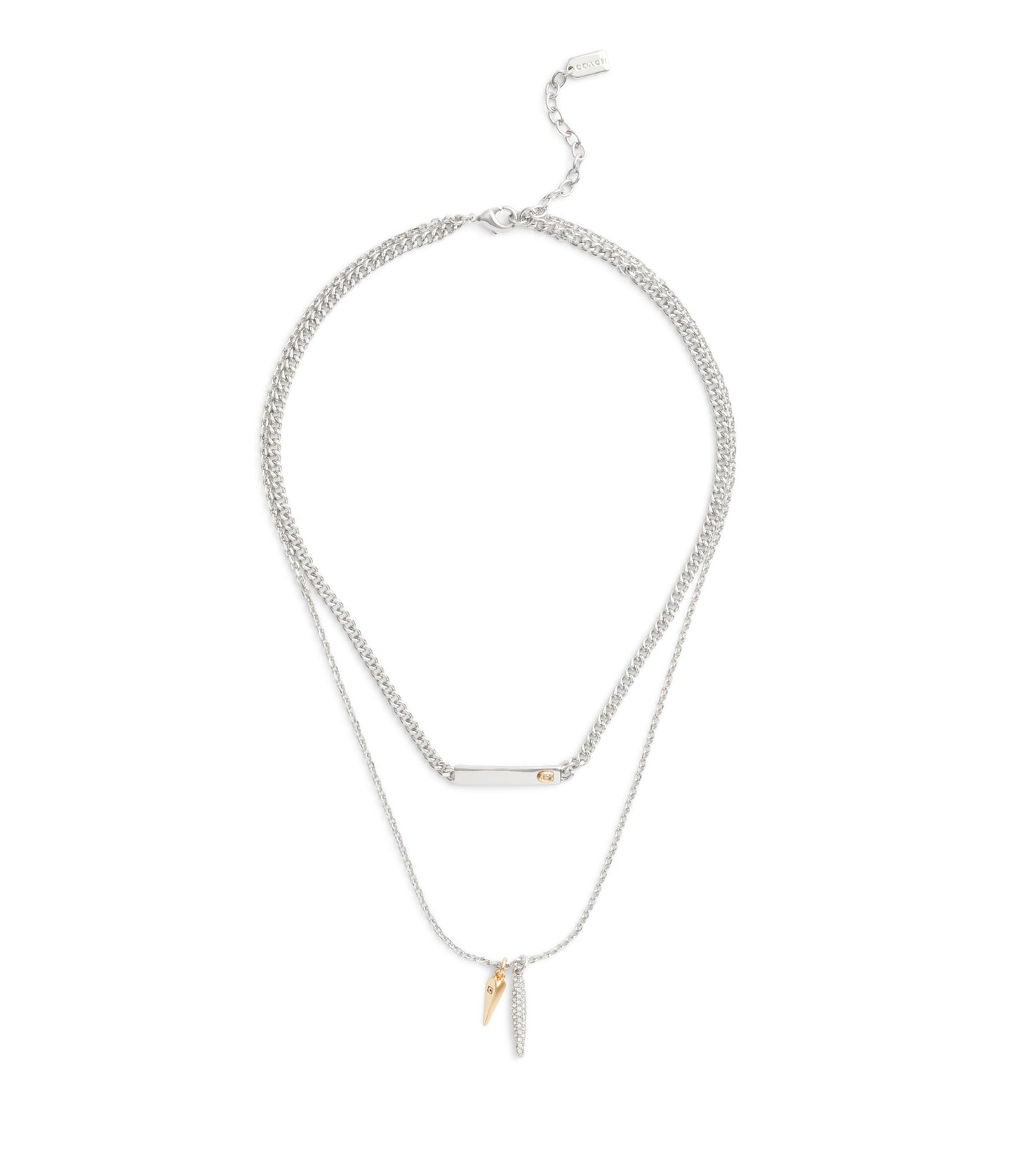 37491626TWO-Signature PavÃ© Spike Layered Necklace-Rhodium