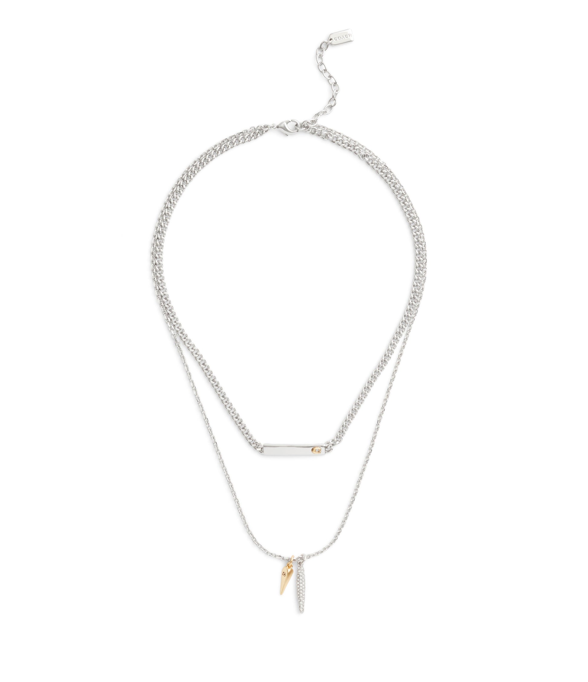 37491626TWO-Signature PavÃ© Spike Layered Necklace-Rhodium