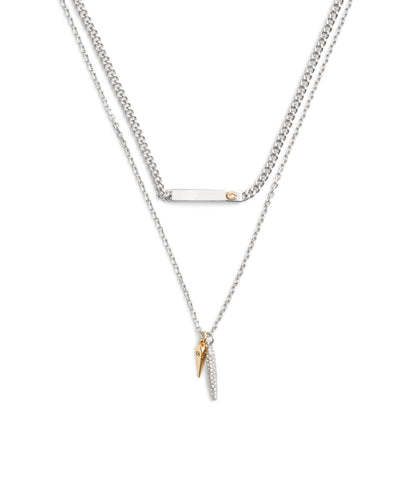 37491626TWO-Signature Pavé Spike Layered Necklace-Rhodium