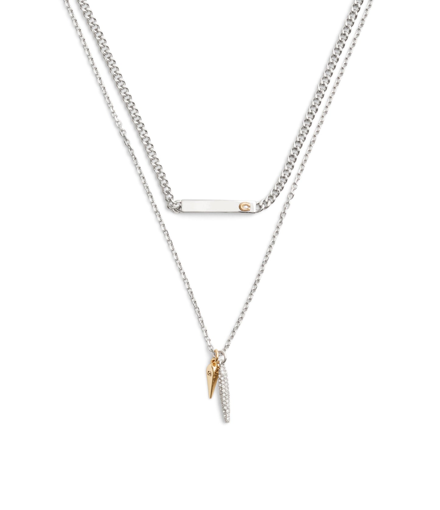 37491626TWO-Signature PavÃ© Spike Layered Necklace-Rhodium