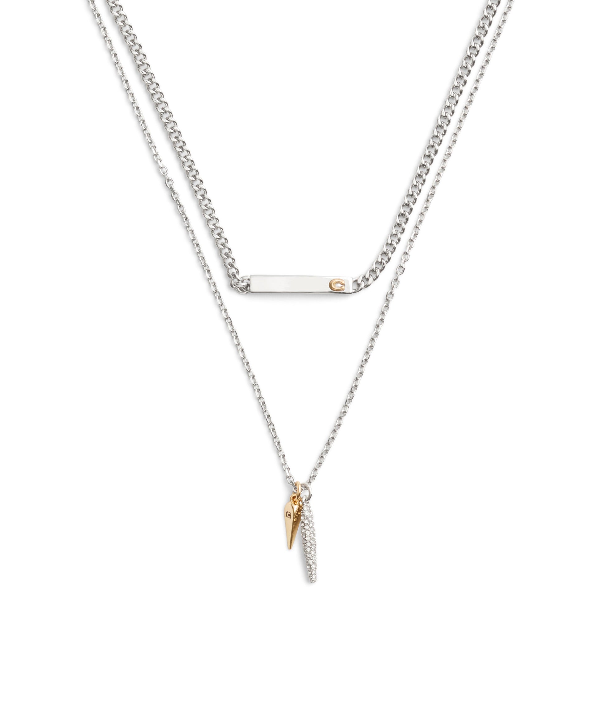 37491626TWO-Signature PavÃ© Spike Layered Necklace-Rhodium