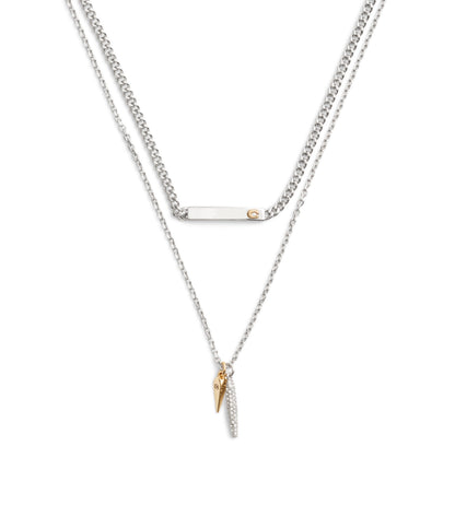 37491626TWO-Signature PavÃ© Spike Layered Necklace-Rhodium
