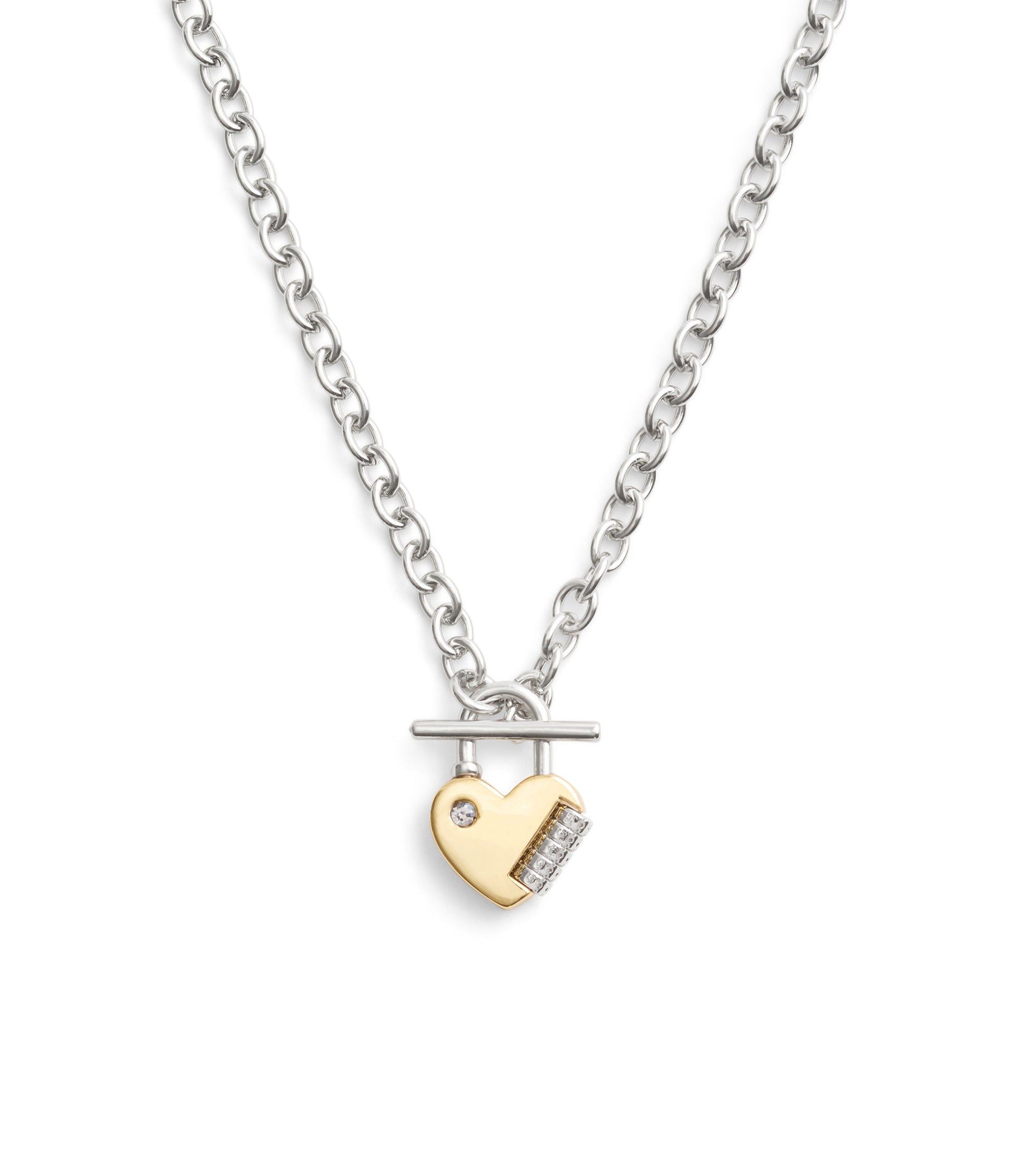 37491627TWO-Signature Heart Padlock Pendant Necklace-Twotone