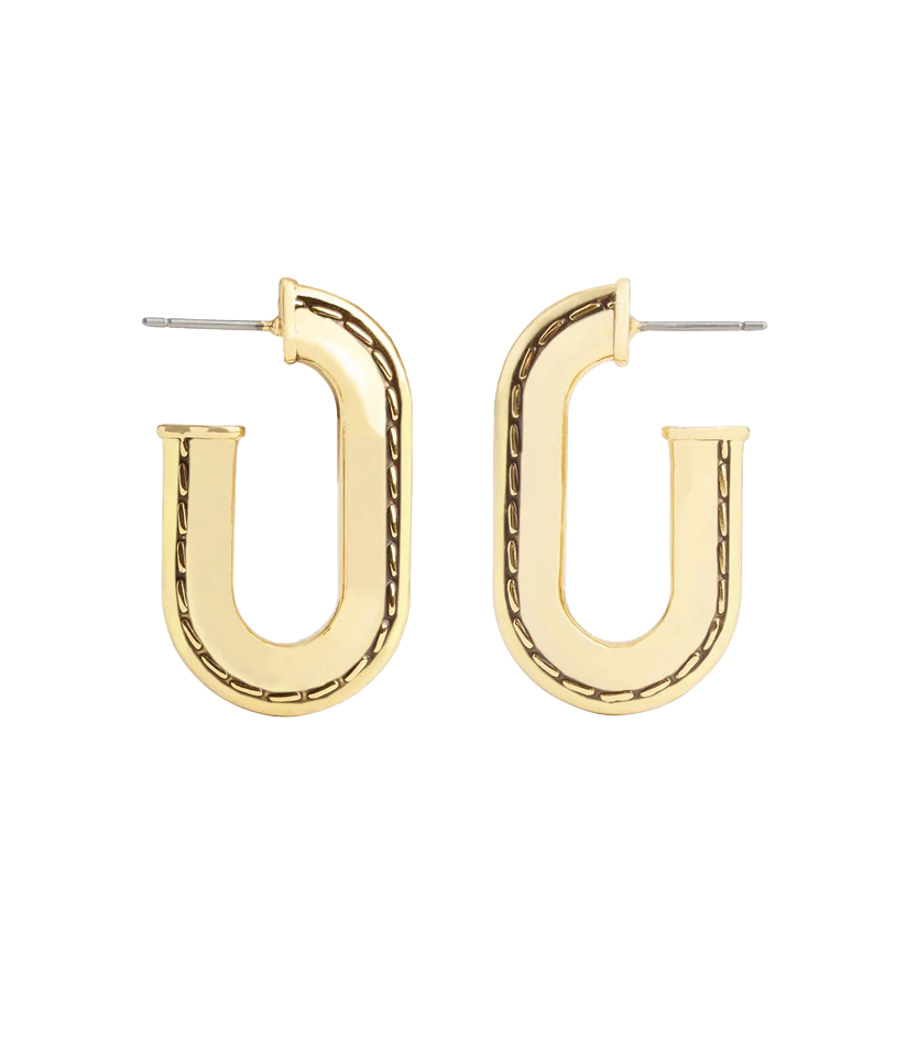 37491632GLD-Stitched Oval Hoop Earrings-Gold