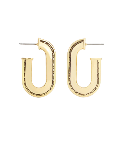 37491632GLD-Stitched Oval Hoop Earrings-Gold