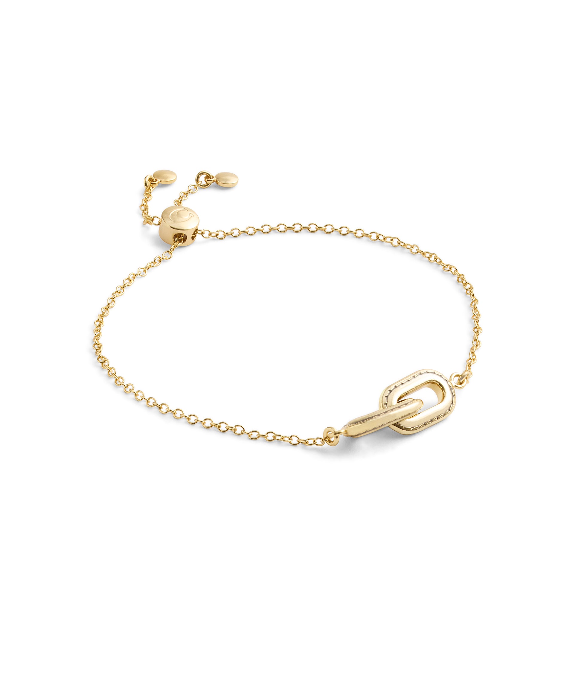 37491635GLD-Stitched Link Charm Slider Bracelet-Gold