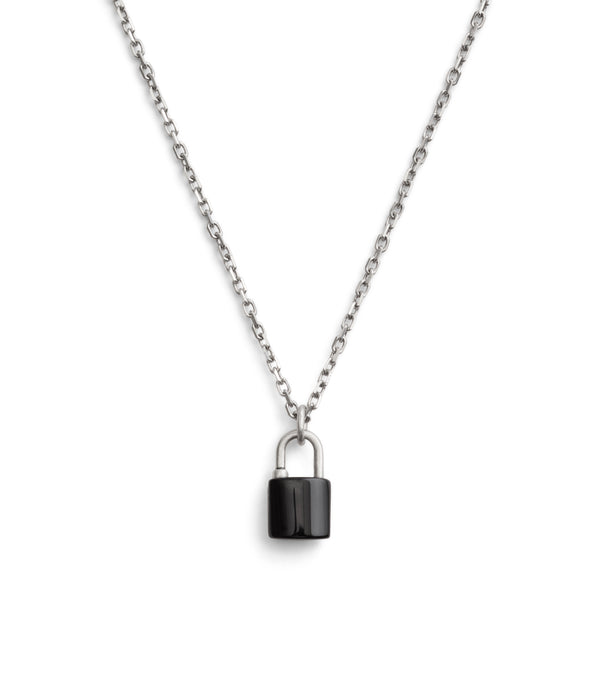 Men'S Sterling Silver Signature Onyx Padlock Pendant Necklace
