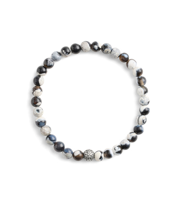Men'S Sterling Silver Signature Mixed Agate Beaded Stretch Bracelet