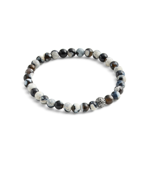 Men'S Sterling Silver Signature Mixed Agate Beaded Stretch Bracelet