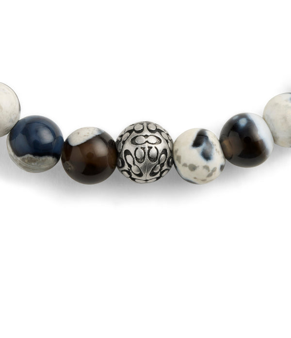 Men'S Sterling Silver Signature Mixed Agate Beaded Stretch Bracelet