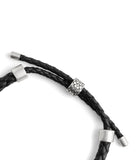 37493255SLV-Men's Sterling Silver Signature Leather Braided Sl-Black