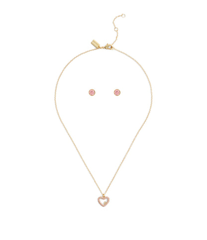 37493516GLD-Signature Pavé Heart Jewelry Set-Pink