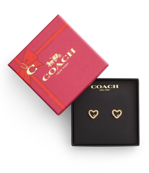 أقراط بتصميم قلب مزينة بشعار كوتش مرصعة بكريستال بافيه