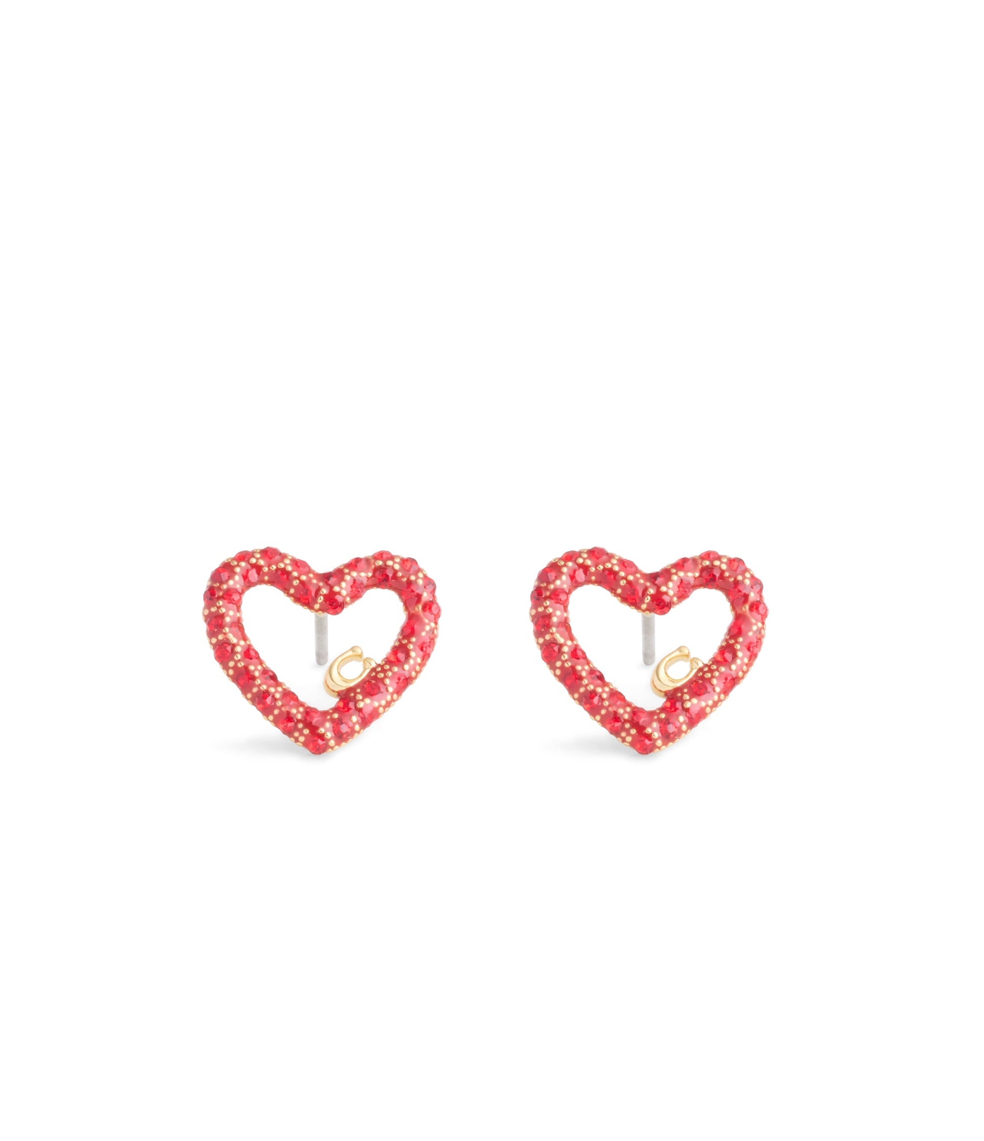 37493610GLD-Signature PavÃ© Heart Stud Earrings-Red