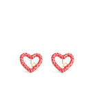 37493610GLD-Signature Pavé Heart Stud Earrings-Red