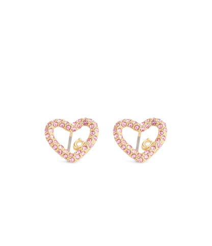 37493610GLD-Signature Pavé Heart Stud Earrings-Pink