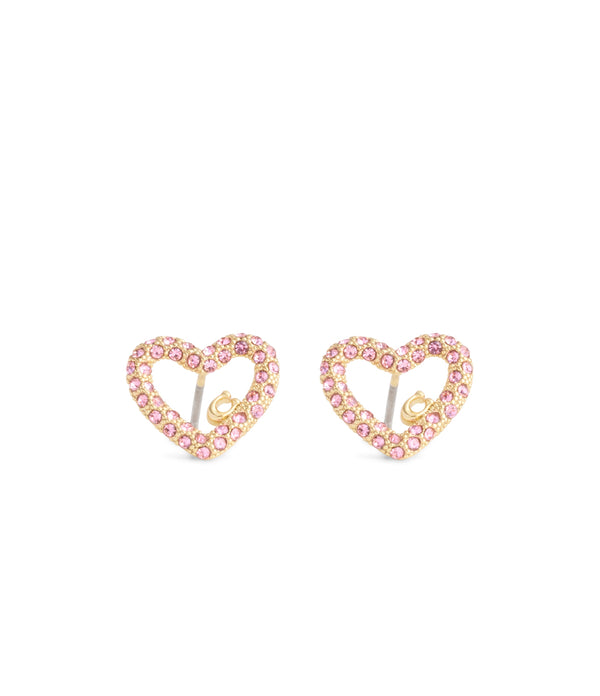 أقراط بتصميم قلب مزينة بشعار كوتش مرصعة بكريستال بافيه