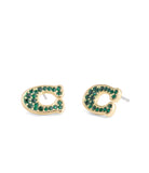 37493613GLD-Signature Pavé C Stud Earrings-Green