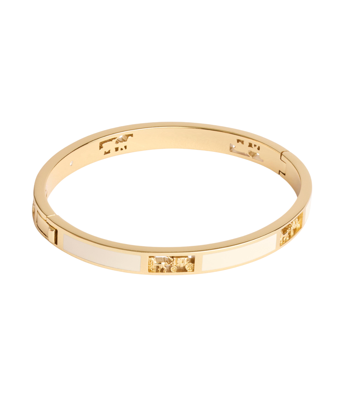 37506163GLD-Signature Horse & Carriage Cut Out Bangle Bracelet-Chalk