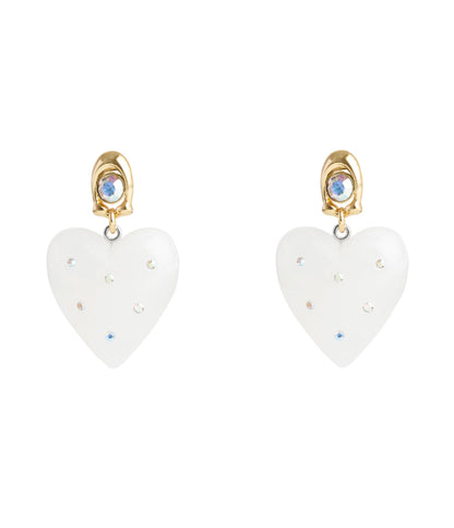 37506168GLD-Vintage Charms Signature Puffy Heart Drop Earrings-White