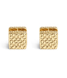 37506180GLD-Signature Quilted Cube Huggie Earrings-Gold