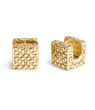 37506180GLD-Signature Quilted Cube Huggie Earrings-Gold