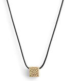 37506182GLD-Signature Quilted Cube Pendant Leather Necklace-Gold