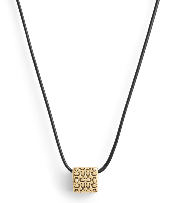Signature Quilted Cube Pendant Leather Necklace