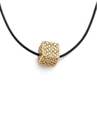 37506182GLD-Signature Quilted Cube Pendant Leather Necklace-Gold