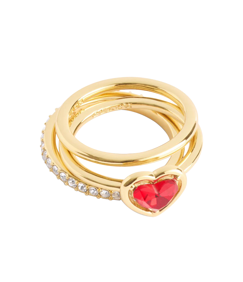 37506186GLD-Halo Heart Stackable Ring Set-Red