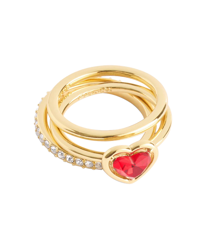37506186GLD-Halo Heart Stackable Ring Set-Red