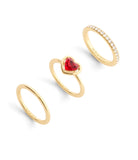 37506186GLD-Halo Heart Stackable Ring Set-Red