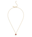 37506187GLD-Halo Stone Heart Pendant Necklace-Red