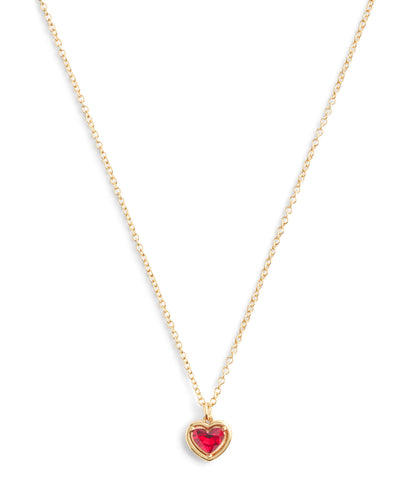 37506187GLD-Halo Stone Heart Pendant Necklace-Red
