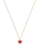 37506187GLD-Halo Stone Heart Pendant Necklace-Red