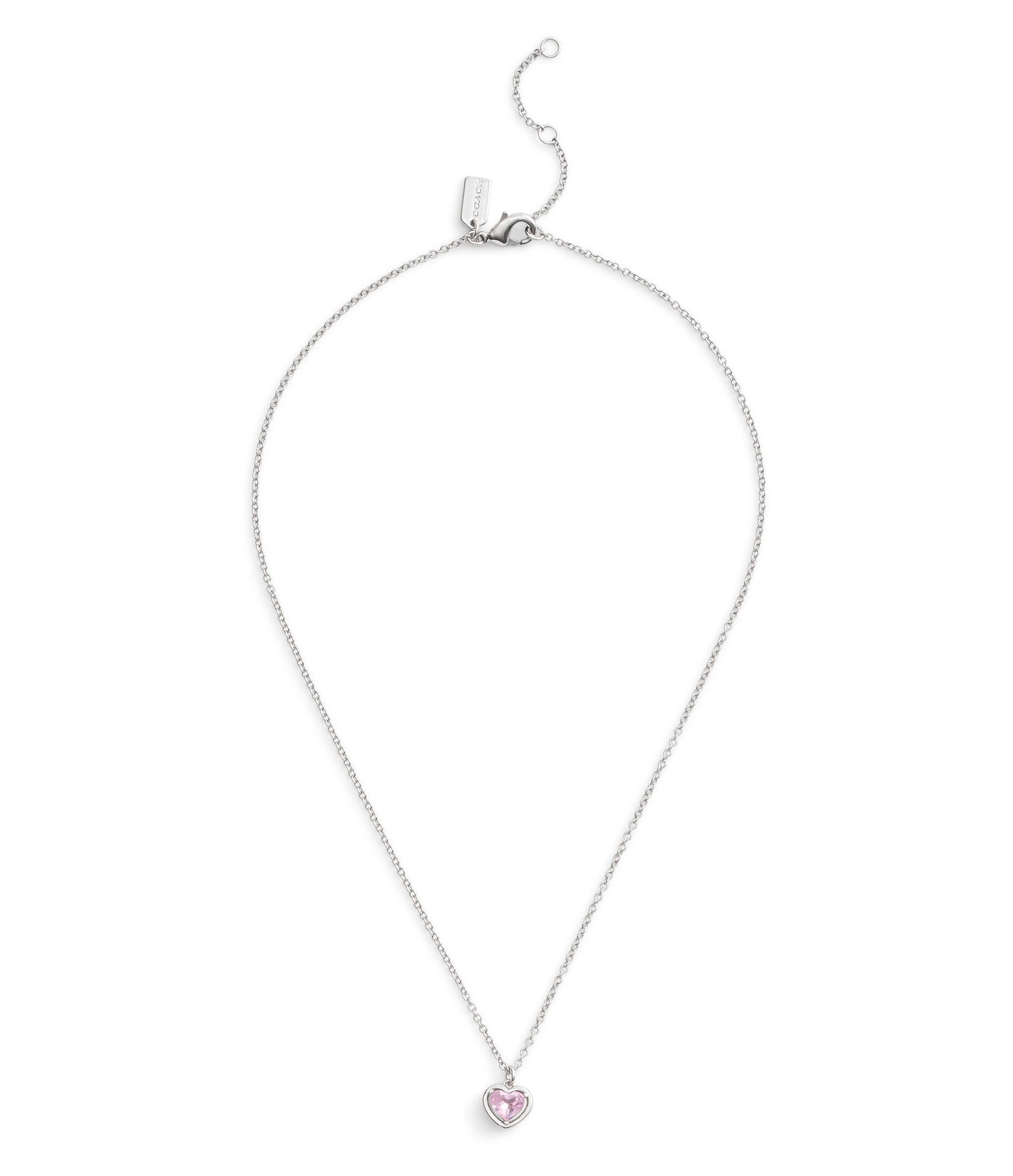 37506187RHO-Halo Stone Heart Pendant Necklace-Pink