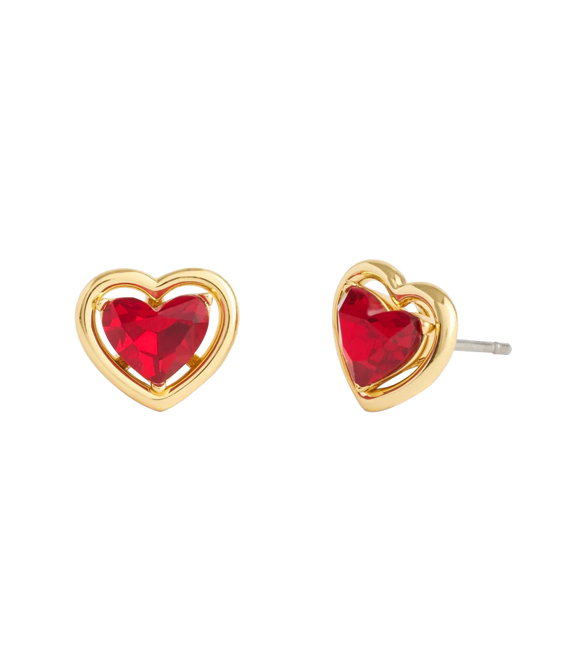 37506190GLD-Halo Heart Stud Earrings-Red