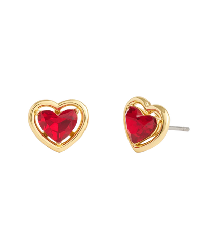 37506190GLD-Halo Heart Stud Earrings-Red