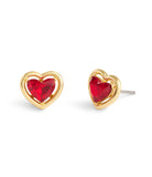 37506190GLD-Halo Heart Stud Earrings-Red