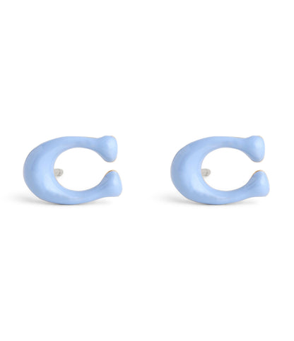 37506222GLD-Enamel C Stud Earrings-Blue