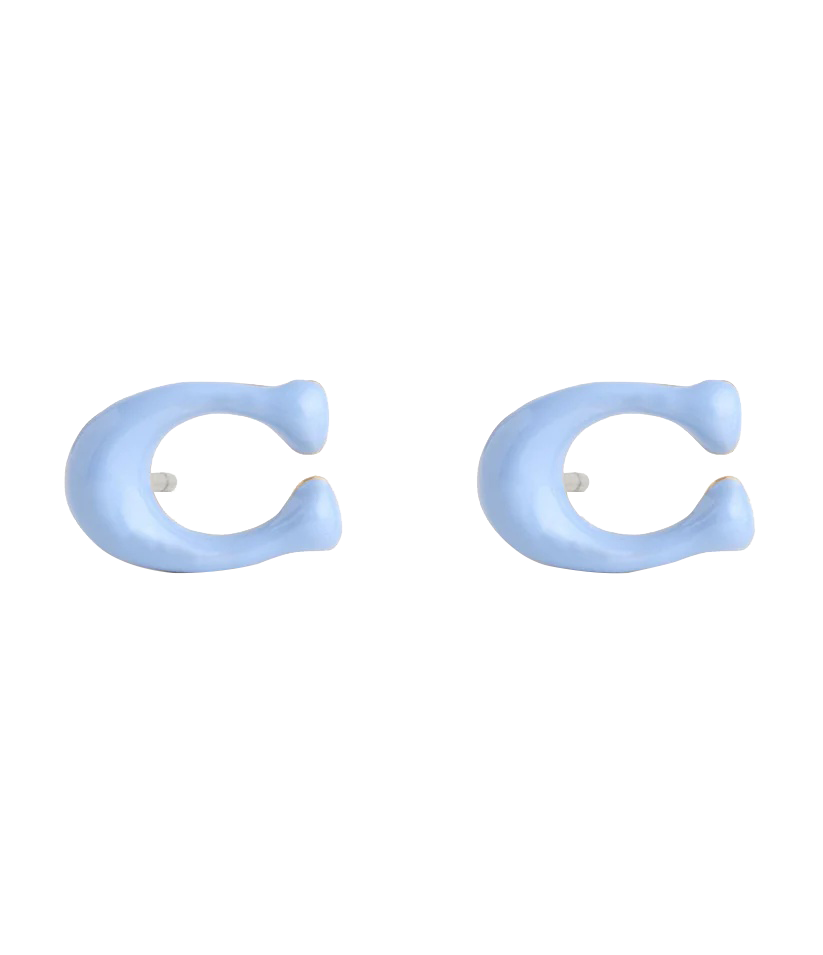 37506222GLD-Enamel C Stud Earrings-Blue