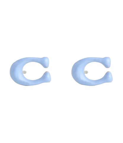 37506222GLD-Enamel C Stud Earrings-Blue