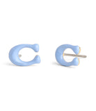 37506222GLD-Enamel C Stud Earrings-Blue