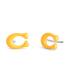 37506222GLD-Enamel C Stud Earrings-Yellow