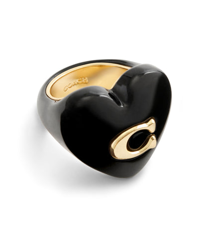 37506239GLD-Vintage Charms Signature C Heart Cocktail Ring-Black