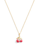 37511266GLD-Cherry Cluster Pendant Necklace-Red